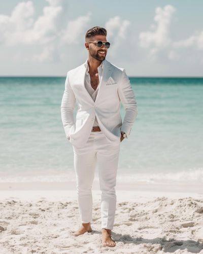 White Suit Dapper Outfit for the Beach